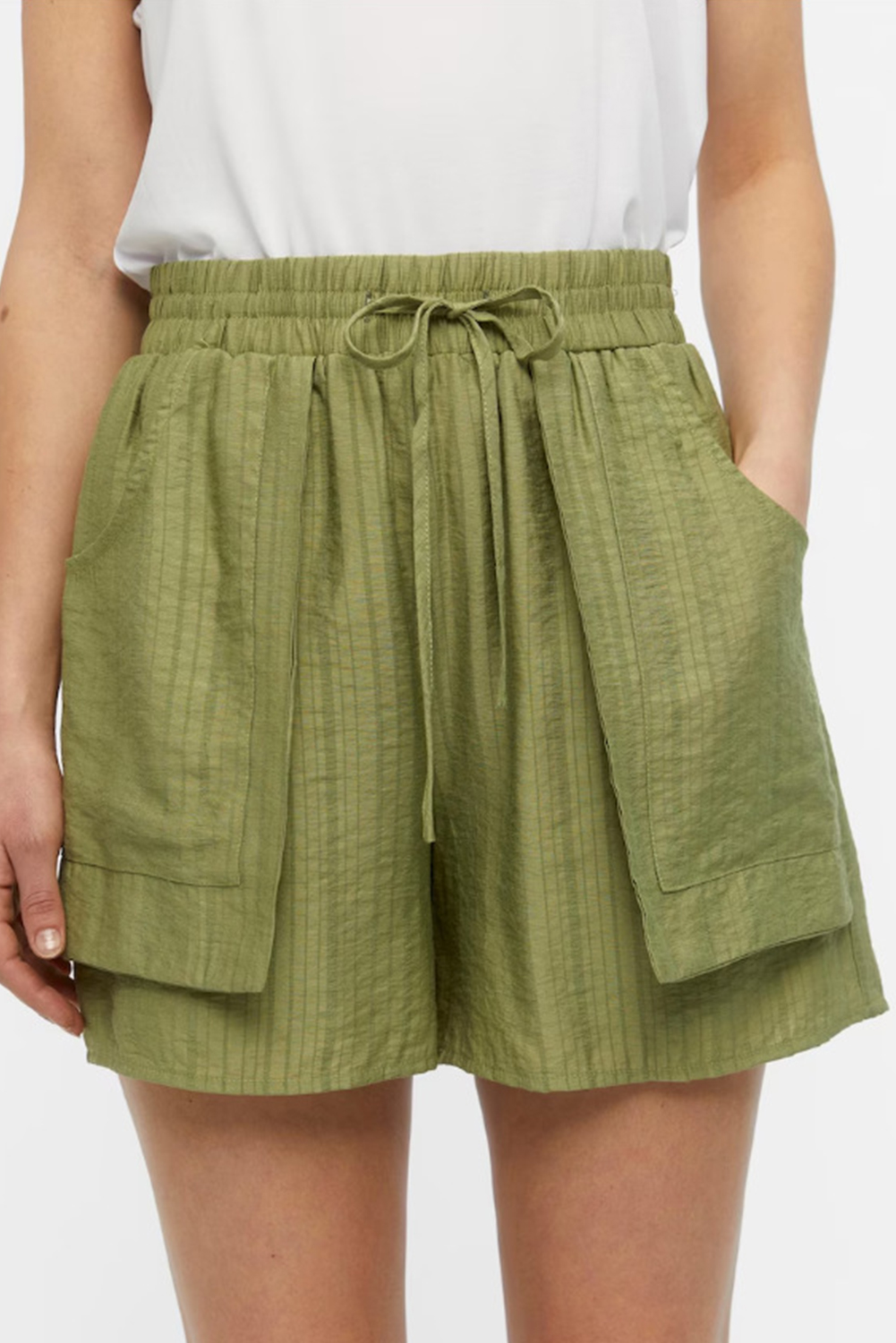 Shewin Wholesale Clothes Guacamole Green TIE High Waist Pocket Shorts