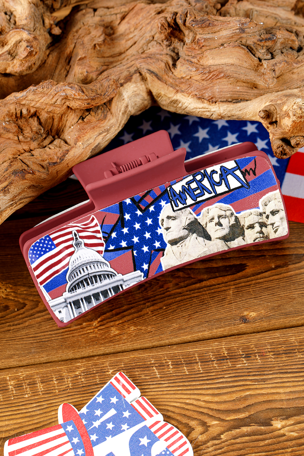 Shewin Wholesale Custom Logo Racing Red America White House Print Square HAIR Claw