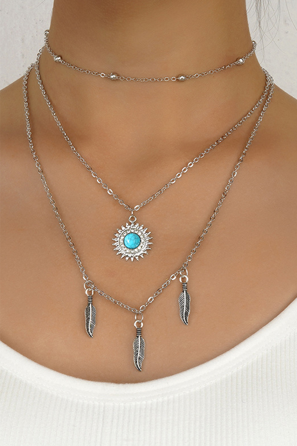 Shewin Wholesale Stores Silvery VINTAGE Pendant Multi Layer Necklace