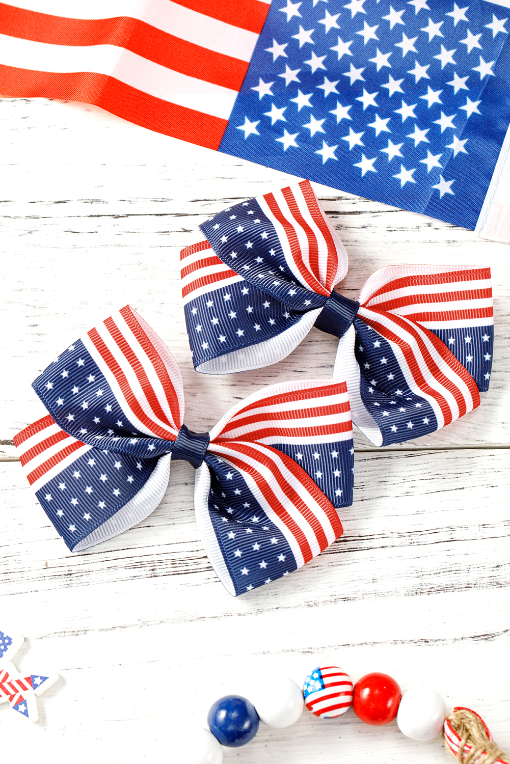 Shewin Wholesale Customized Dark Blue Stars and Stripes July 4th HAIR Bow