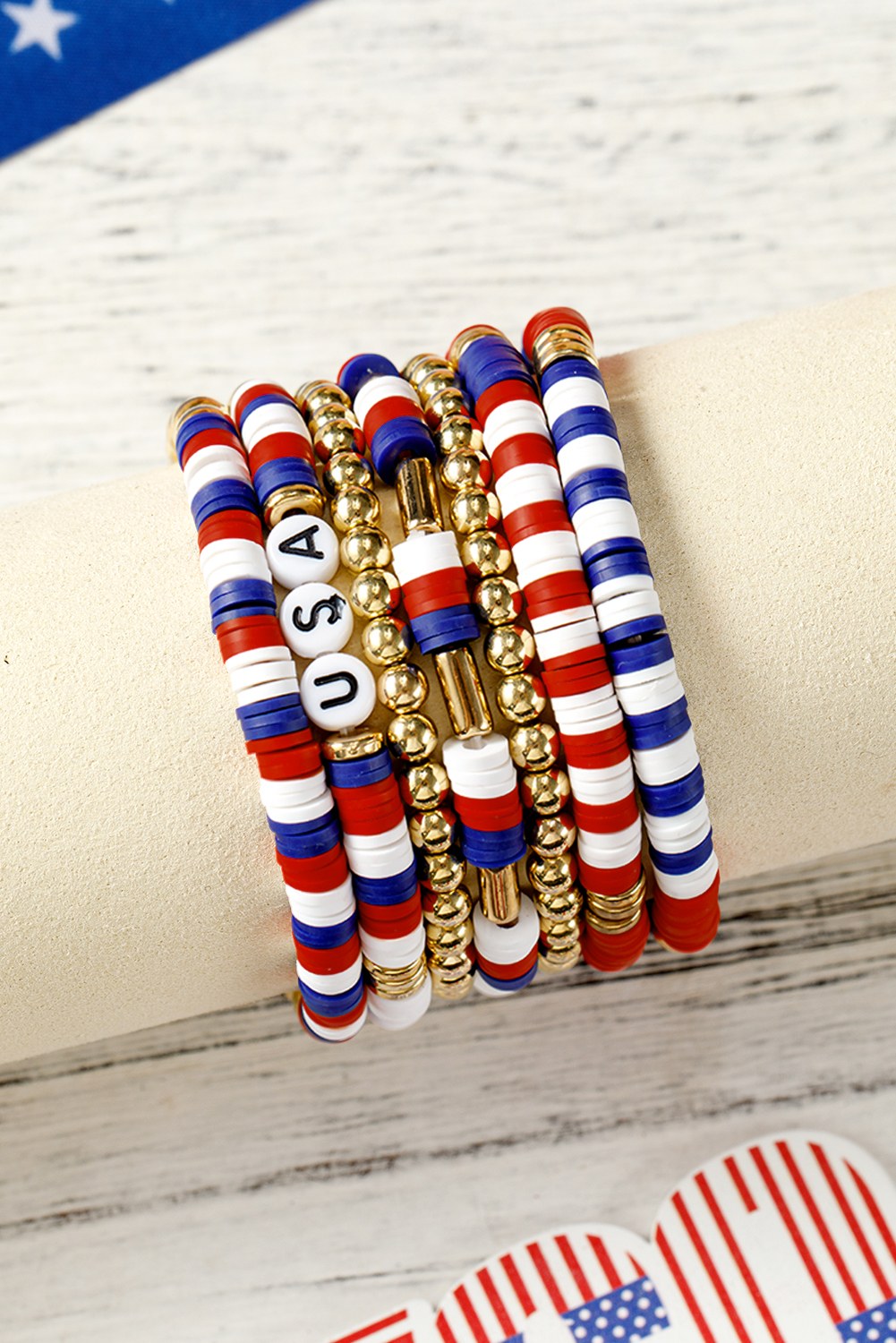 Shewin Wholesale Customized Gold Independence Day USA Beaded BRACELET Set