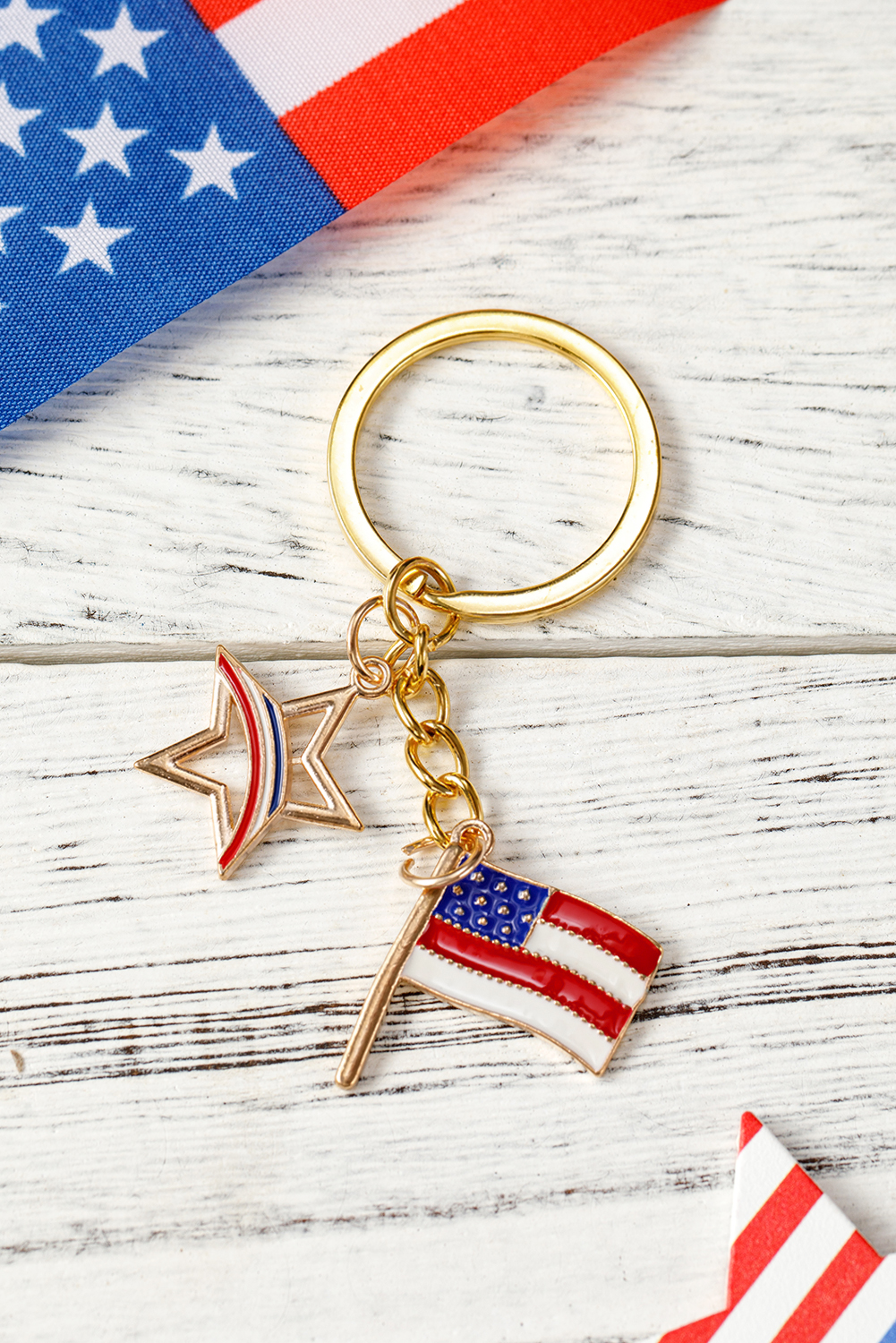 Shewin Dropship Gold American Flag Star Pendent KEYCHAIN