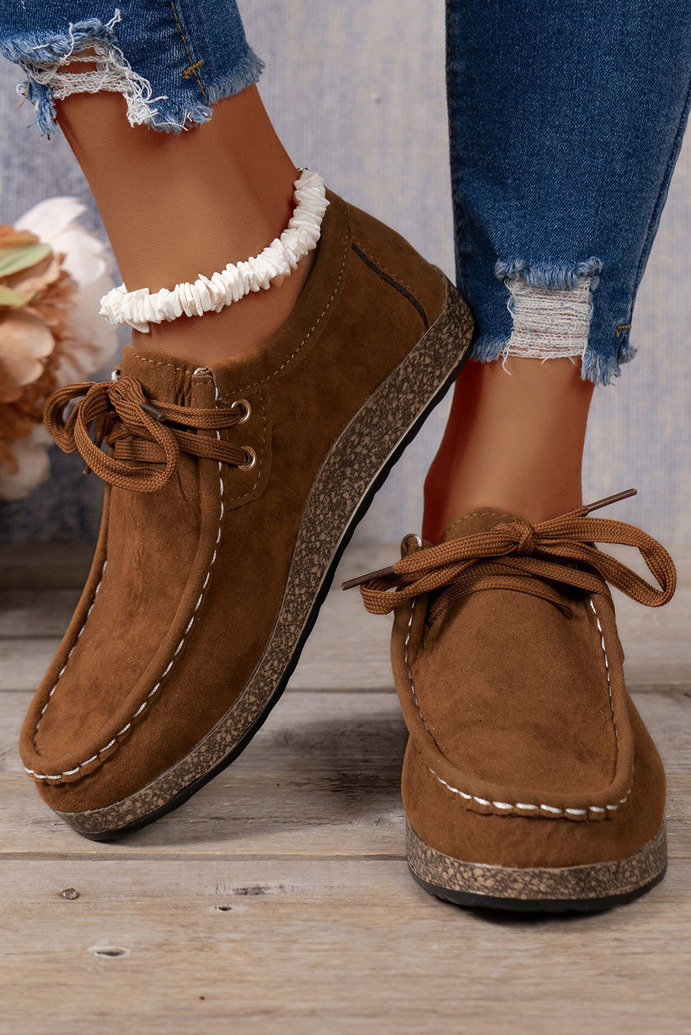 Coffee Lace Up Casual Shoes