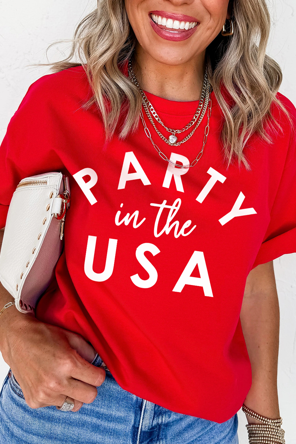 Red PARTY in the USA Printed Independence Day T Shirt