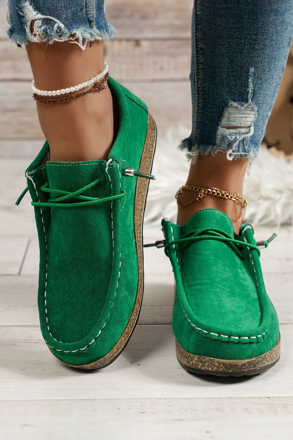 Dark Green Lace Up Casual Shoes