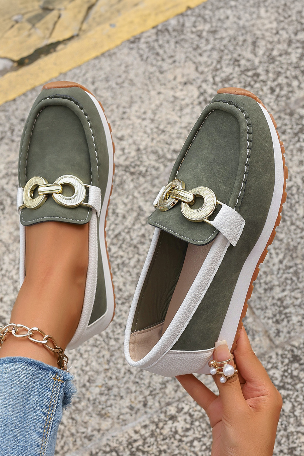 Blackish Green Stitching Patchwork Casual Shoes