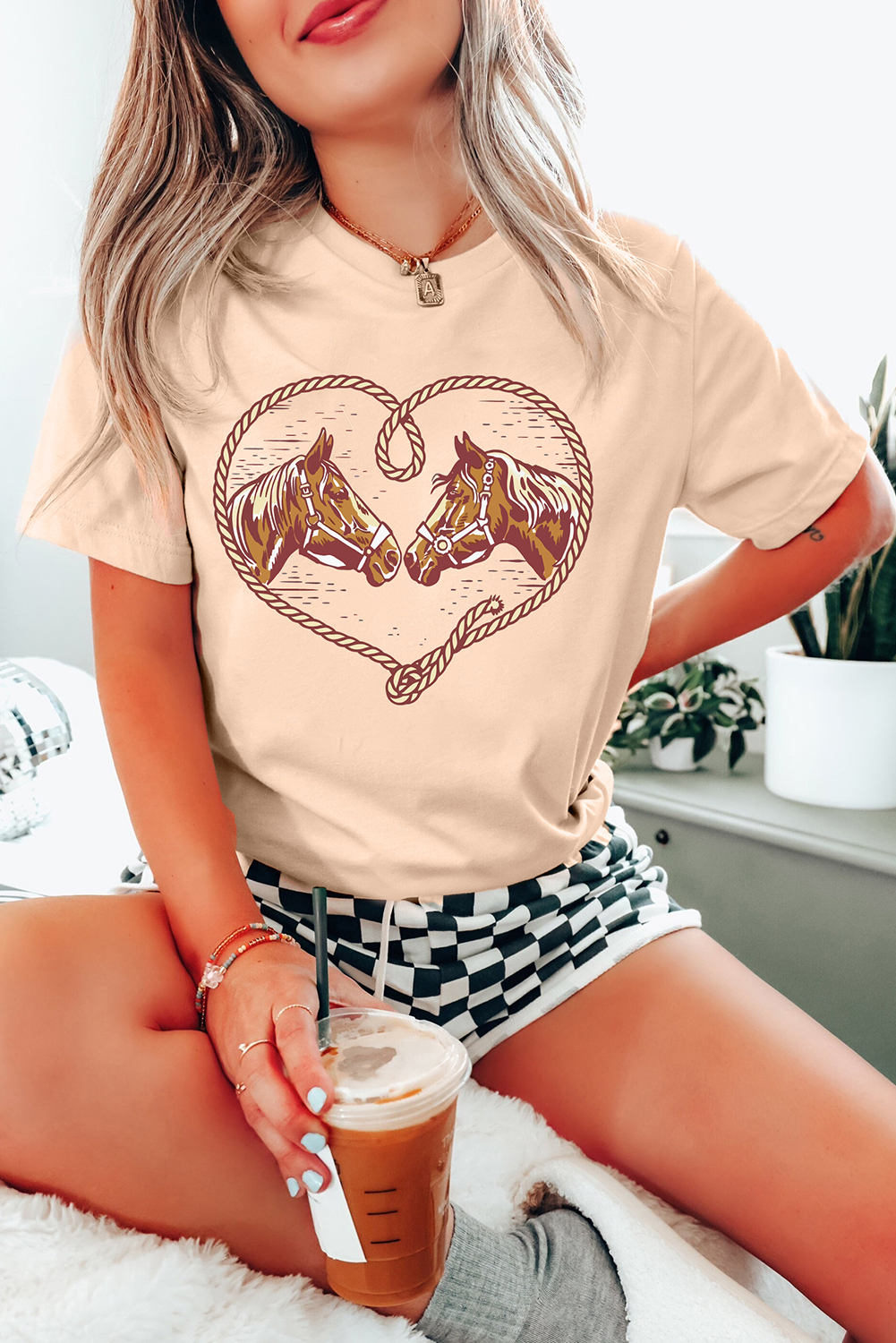 Shewin Dropshipping Khaki Rodeo Horse Graphic WESTERN Cowgirl Fashion T Shirt