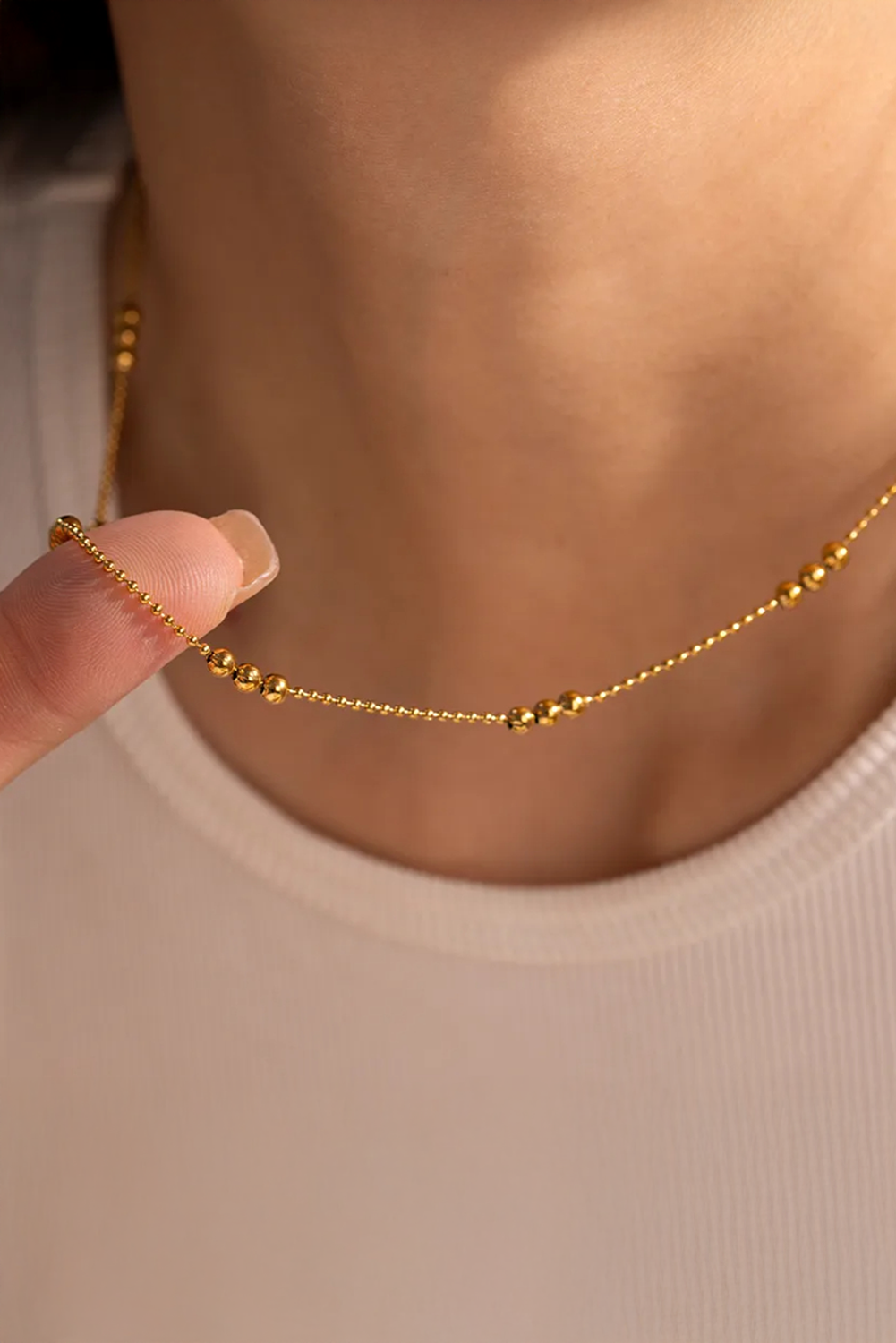 Shewin Wholesale Chic Female GOLD Minimalist Beaded Chian Necklace