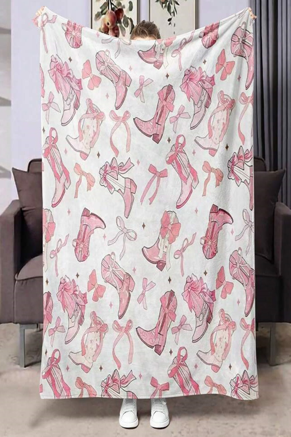 Shewin Dropshipping Pink Cowgirl Bow Boots Graphic BLANKET