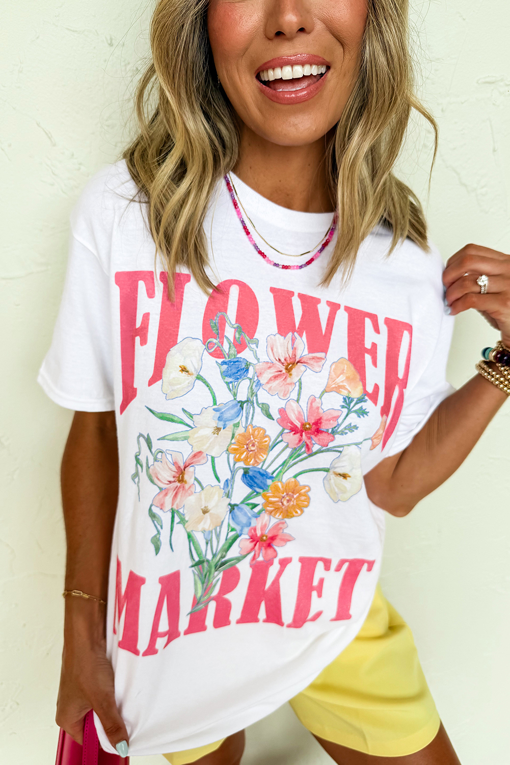 Shewin Wholesale 2025 Hot White FLOWER MARKET Letter Graphic T Shirt