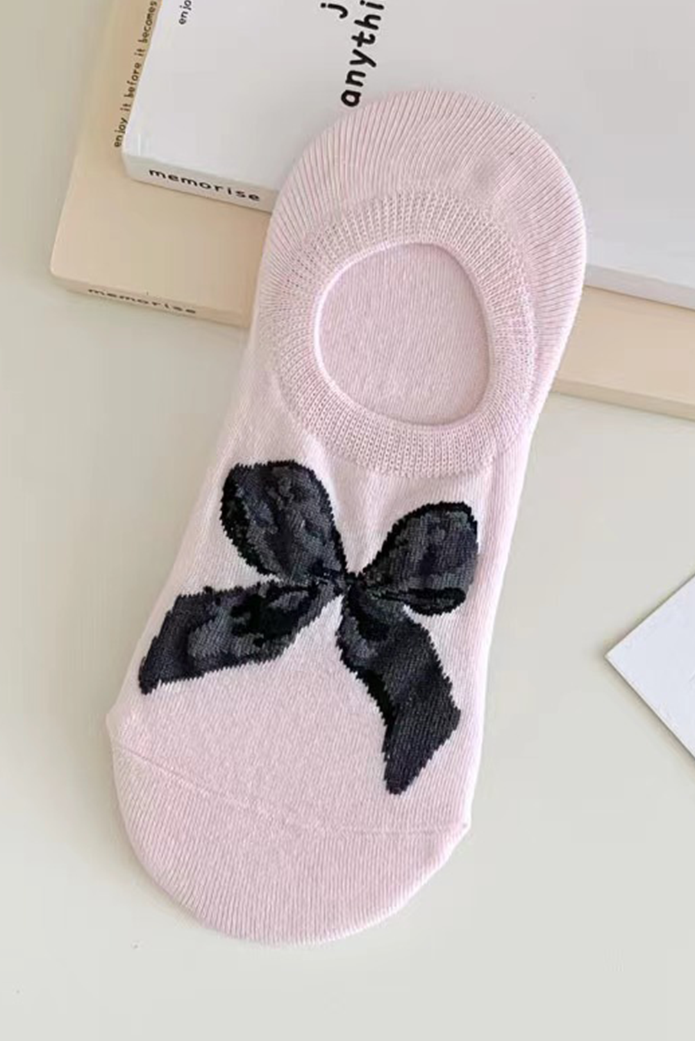 Shewin Wholesale Chic Female Pink Bow Print Boat SOCKS
