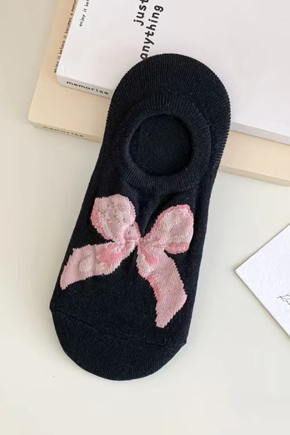 Shewin Wholesale Chic Female Black Bow Print Boat SOCKS