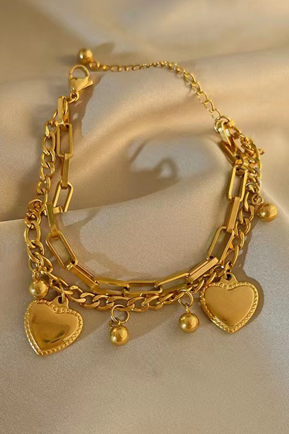 Shewin Wholesale 2025 Hot Gold Heart Pendant Double Layer Chain BRACELET