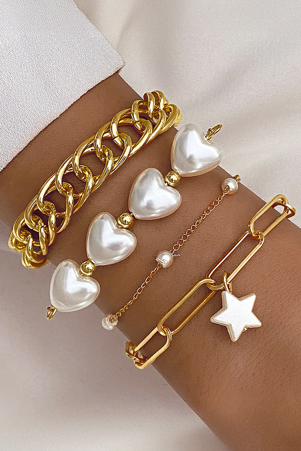 Gold Heart Adjustable Chain Bracelet Set