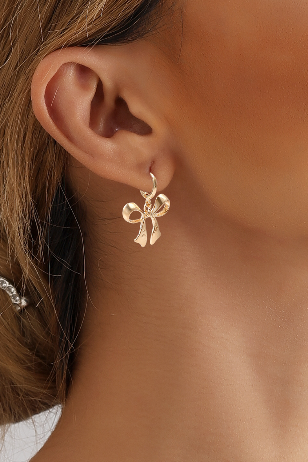 Gold Bow Shaped Drop Earrings