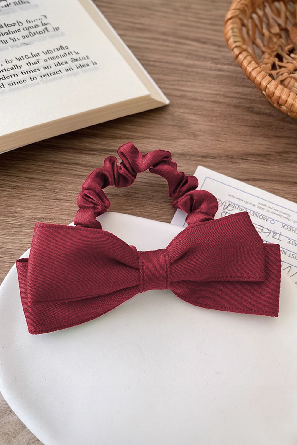 Burgundy Ribbon Bow Hair Tie