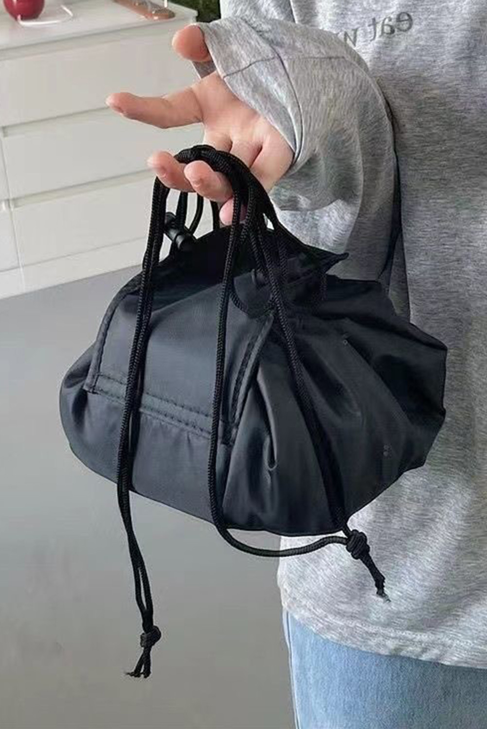 Black Travel Storage Drawstring Makeup Bag