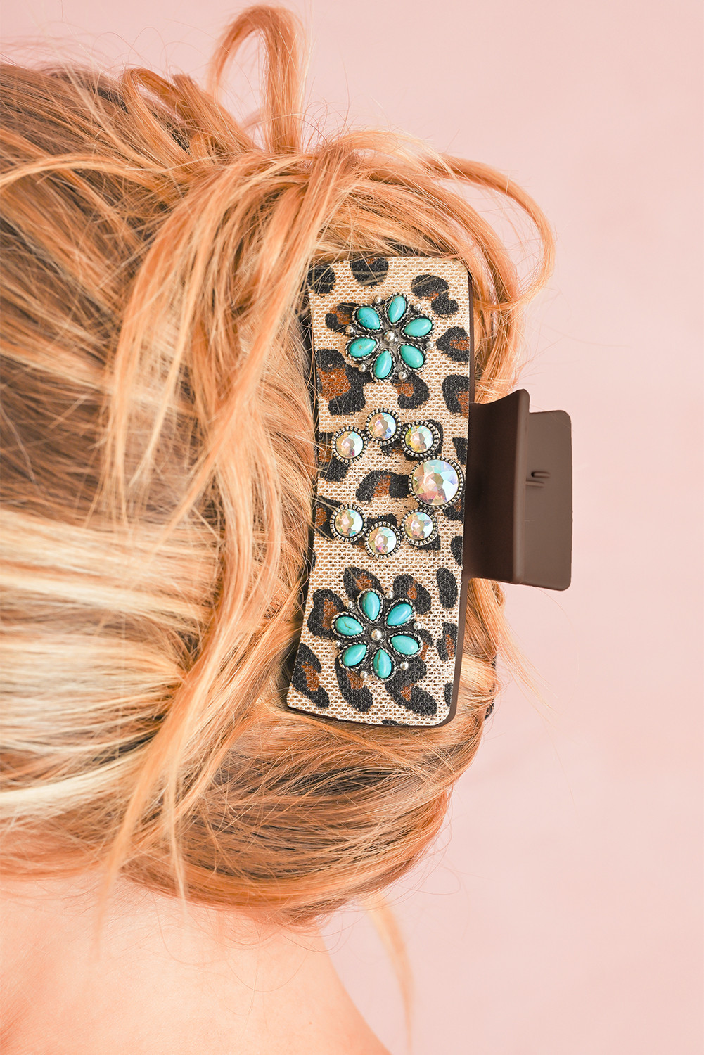 Parchment Leopard Boho Flower Hair Claw Clip