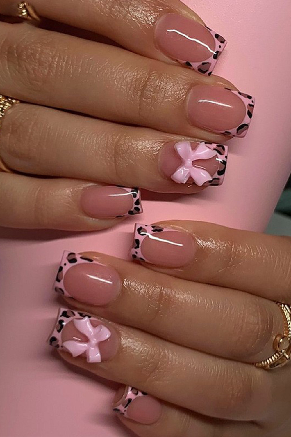 Pink Bow Leopard Print Press On Nails