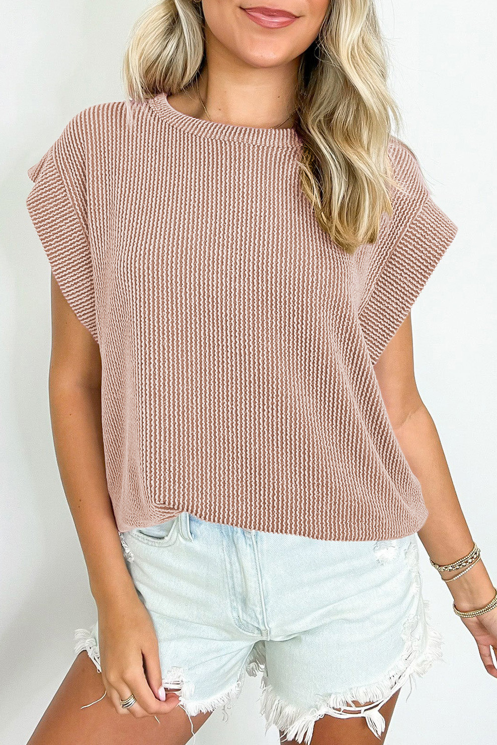 Dark Khaki Twisted Ribbed Textured Plain T Shirt