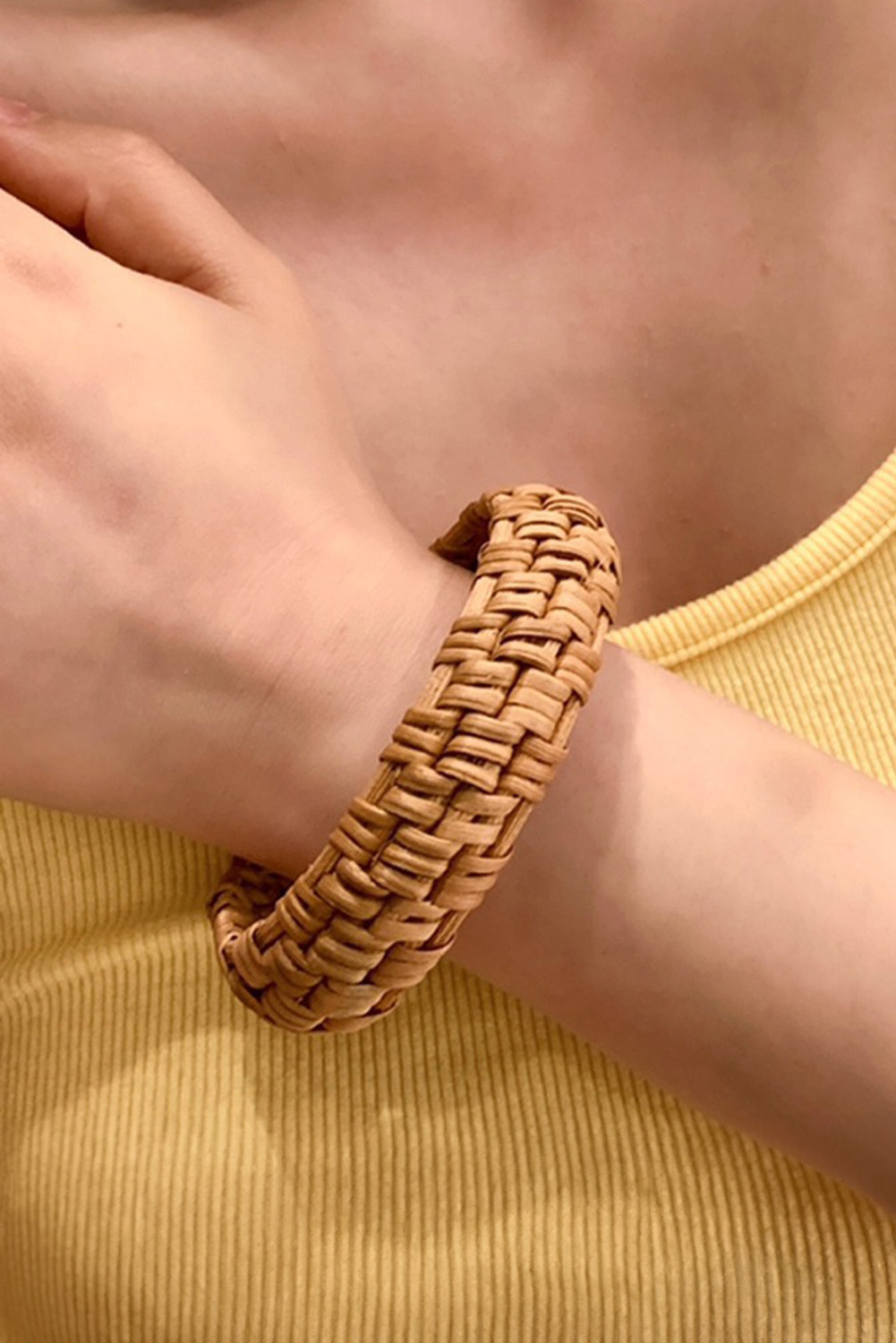 Straw Yellow Boho Woven Wide Bracelet