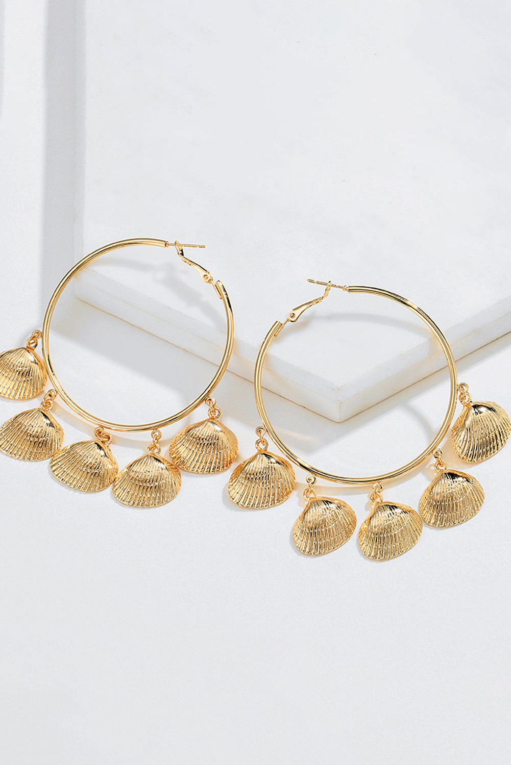 Gold Bohemian Vacation Shell Hoop Earrings