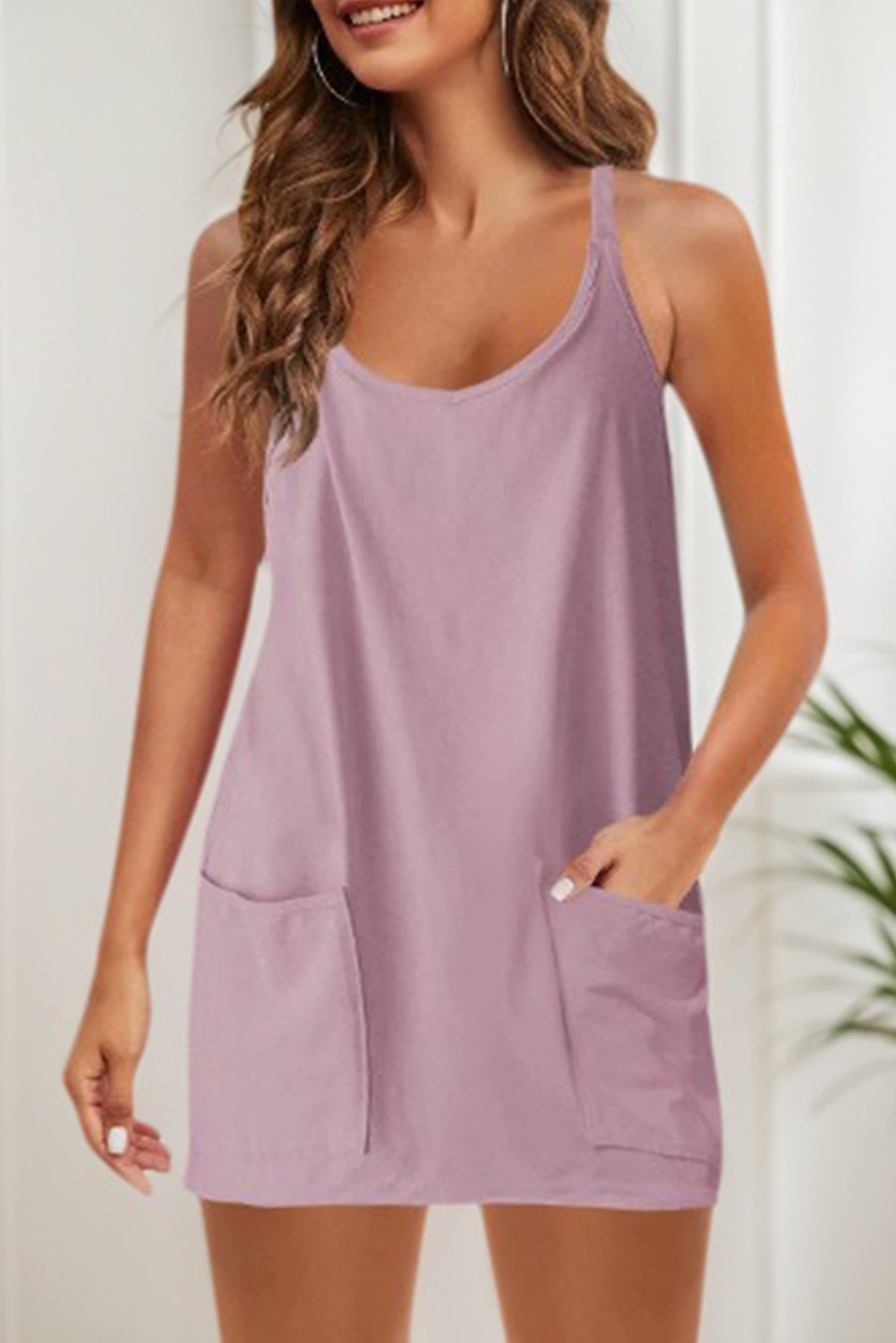Orchid Petal Athletics Sleeveless Mini Dress With Built in Shorts