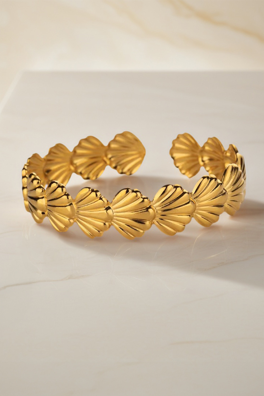 Gold Vacation Shell Shaped Open Cuff Bracelet