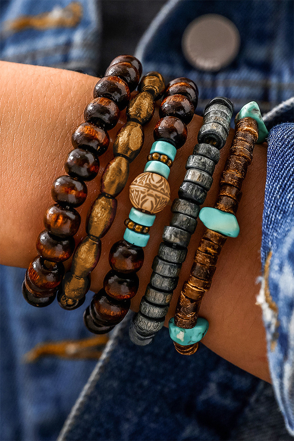 Chestnut Boho Stackable Beaded Bracelet Set
