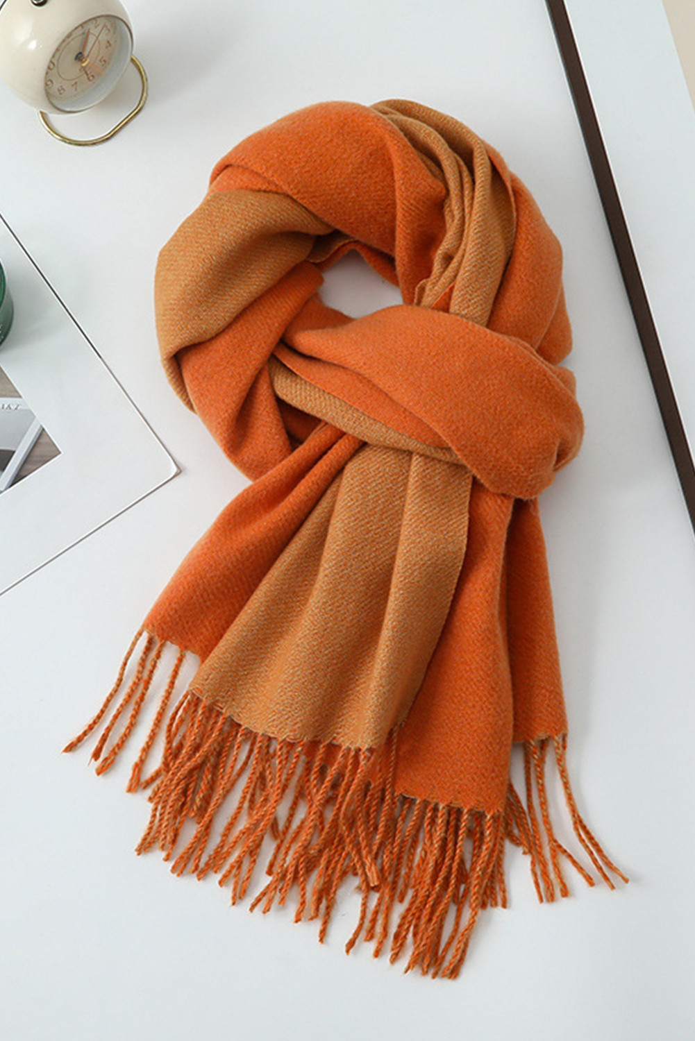 Russet Orange Cotton Tassel Scarf