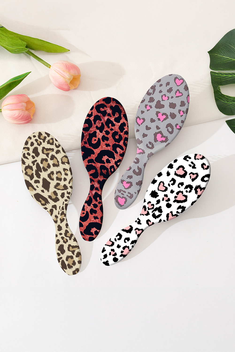 White Leopard Print Hair Brush