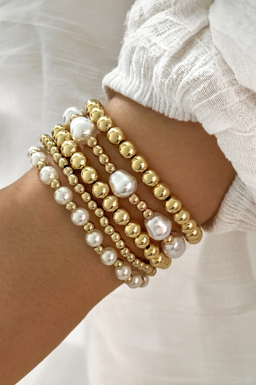 Gold Minimalist Pearl Beaded Bracelet Set