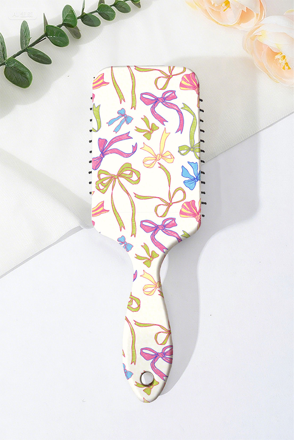 White Colorful Ribbon Bow Print Air Cushion Comb