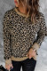 Khaki Cheetah Print Side Slit Pullover Sweatshirt