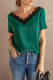 Womens Lace Trim V Neck Short Sleeve Green Shirt