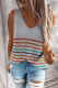 Multicolor Stripes Print Scoop Neck Knitted Tank Top in Gray
