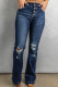 Dark Blue Washed Distressed Flare Bootcut Jeans