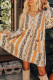 Orange Striped Tribal Splicing Puff Sleeve V Neck Shift Dress