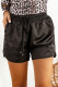 Black Satin Casual Elastic Waist Shorts