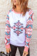 White and Pink Aztec Print Raglan Sleeve Long Sleeve Shirt
