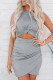 Gray Casual Twist Knot Front Cutout Bodycon Dress