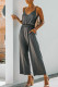 Gray Solid Spaghetti Strap Sleeveless Jumpsuit With Pockets