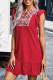 Red Boho Embroidery Pom Pom Sleeve Shift Mini Dress
