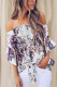 White and Purple Floral Print Tie Front Off Shoulder Top