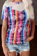 Samarreta de coll rodó de màniga curta amb estampat d'art asteca multicolor
