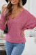 Pink Casual Lace Splicing V Neck Pullover Sweater