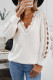 White Casual Lace Splicing V Neck Pullover Sweater
