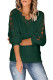 Green Casual Lace Splicing V Neck Pullover Sweater