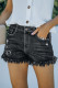 Black Raw Hem Distressed Washed Denim Shorts