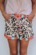 Leopard Print Cute Serape Trim Drawstring Shorts